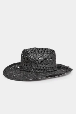 M&Co Yours Yours Black Straw Cut Out Cowboy Hat>Women Hats