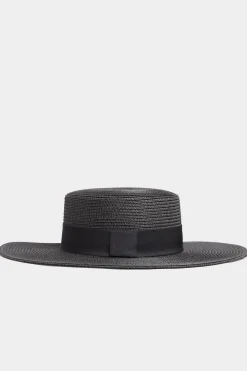 M&Co Yours Yours Black Straw Wide Brim Boater Hat>Women Hats