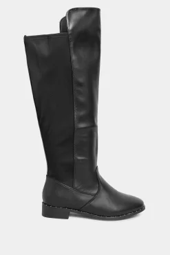 M&Co Yours Yours Black Studded Knee High Boots In Wide E Fit & Extra Wide Eee Fit><noscript><img width=