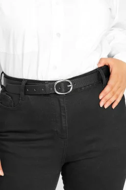 M&Co Yours Yours Black Textured Oval Buckle Belt>Women Belts