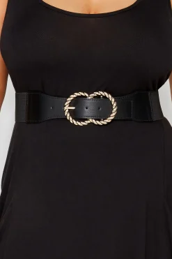 M&Co Yours Yours Black Twisted Buckle Wide Stretch Belt>Women Belts