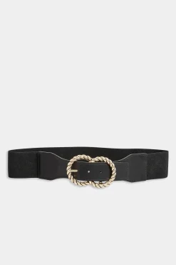 M&Co Yours Yours Black Twisted Buckle Wide Stretch Belt>Women Belts