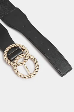 M&Co Yours Yours Black Twisted Buckle Wide Stretch Belt><noscript><img width=