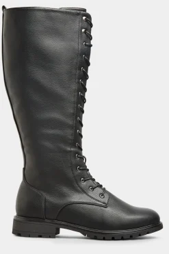 M&Co Yours Yours Black Vegan Faux Leather Lace Up Knee High Boots In Wide E Fit & Extra Wide Eee Fit>Women Flat Shoes