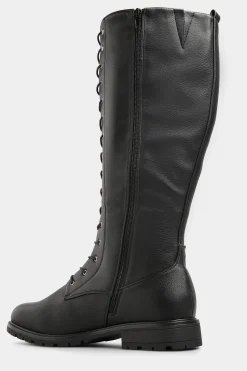 M&Co Yours Yours Black Vegan Faux Leather Lace Up Knee High Boots In Wide E Fit & Extra Wide Eee Fit><noscript><img width=