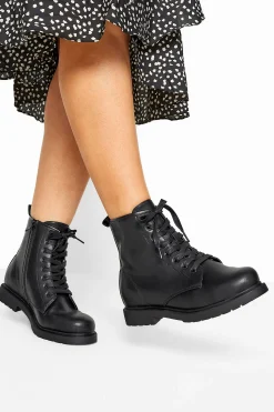 M&Co Yours Yours Black Vegan Faux Leather Lace Up Ankle Boots In Wide E Fit & Extra Wide Eee Fit>Women Flat Shoes