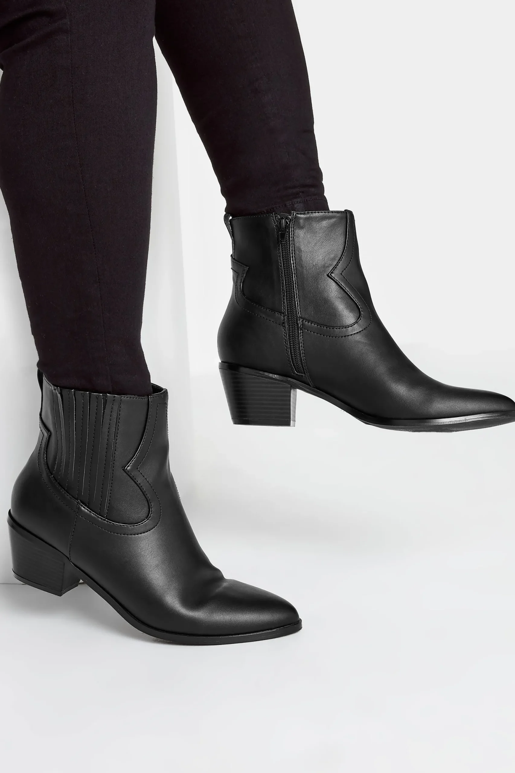M&Co Yours Yours Black Western Pu Ankle Boot In Wide E Fit & Extra Wide Eee Fit>Women Boots