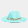 M&Co Yours Yours Bright Blue Straw Chain Fedora Hat>Women Hats