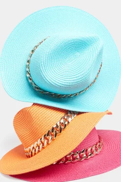 M&Co Yours Yours Bright Blue Straw Chain Fedora Hat><noscript><img width=