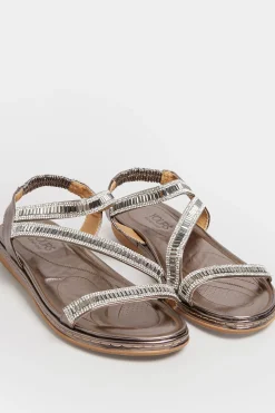 M&Co Yours Yours Brown & Silver Sequin Strappy Sandals In Wide E Fit & Extra Wide Eee Fit>Women Flat Shoes