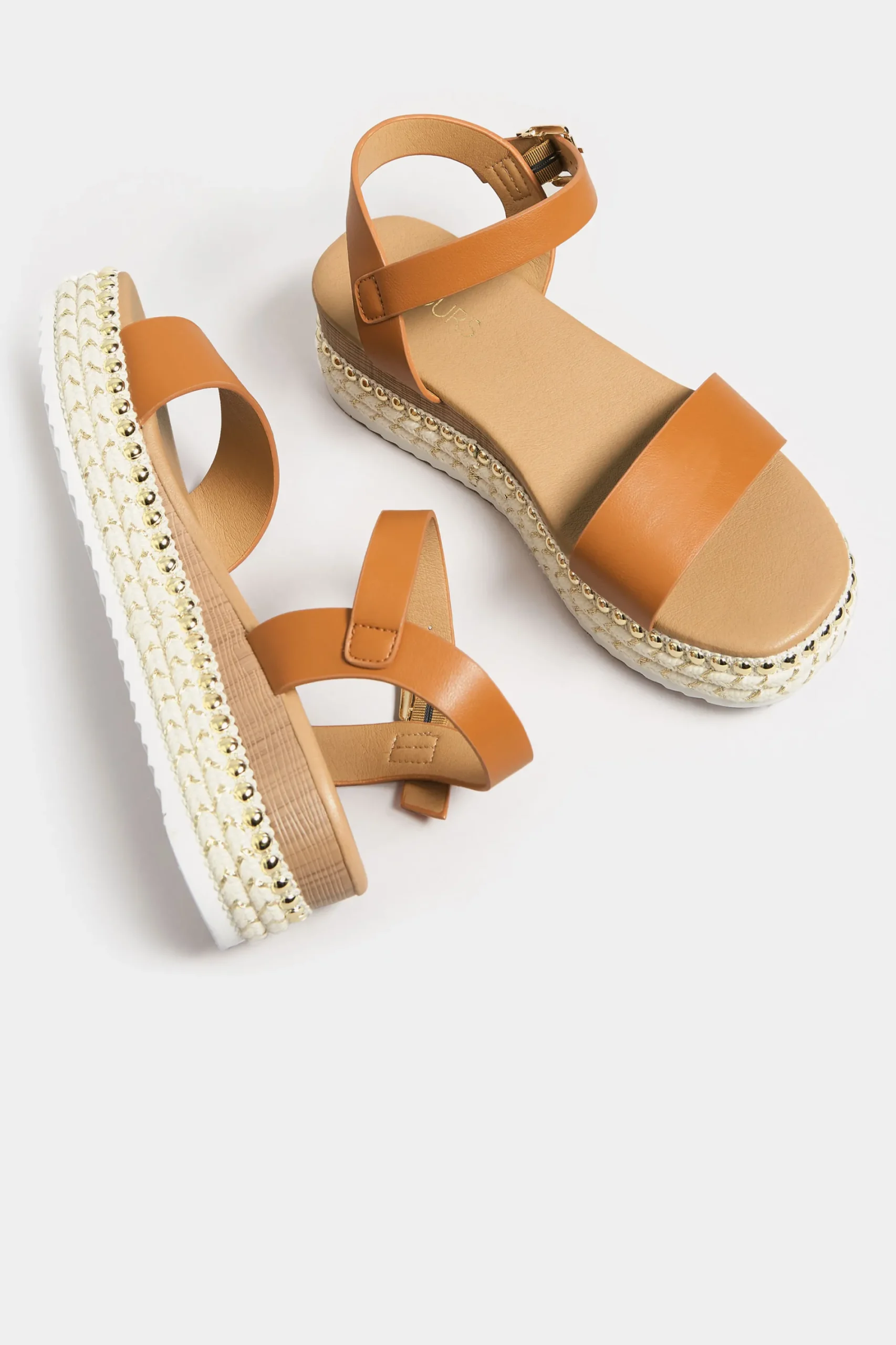 M&Co Yours Yours Brown Buckle Platform Espadrille Wedge Heels In Extra Wide Eee Fit>Women Sandals