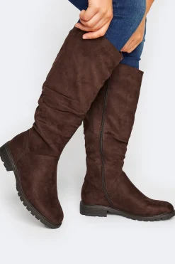 M&Co Yours Yours Chocolate Brown Ruched Cleated Boots In Wide E Fit & Extra Wide Eee Fit>Women Boots