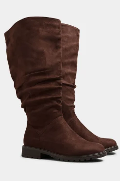 M&Co Yours Yours Chocolate Brown Ruched Cleated Boots In Wide E Fit & Extra Wide Eee Fit>Women Boots