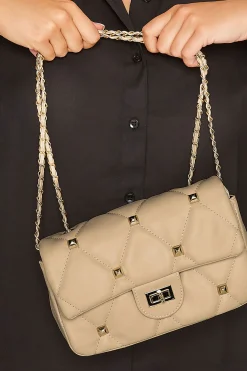 M&Co Yours Yours Cream Studded Quilted Chain Bag>Women Bags