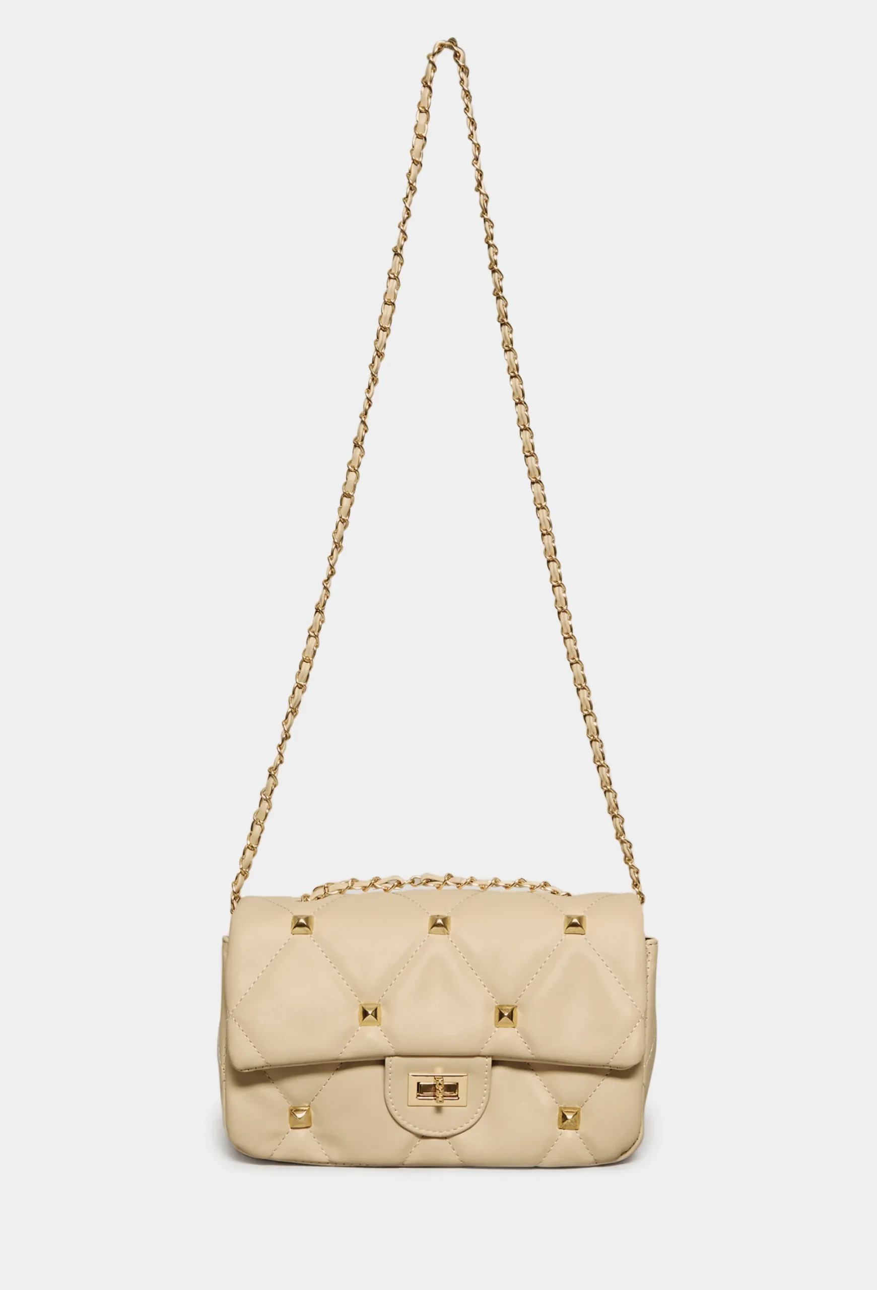M&Co Yours Yours Cream Studded Quilted Chain Bag>Women Bags