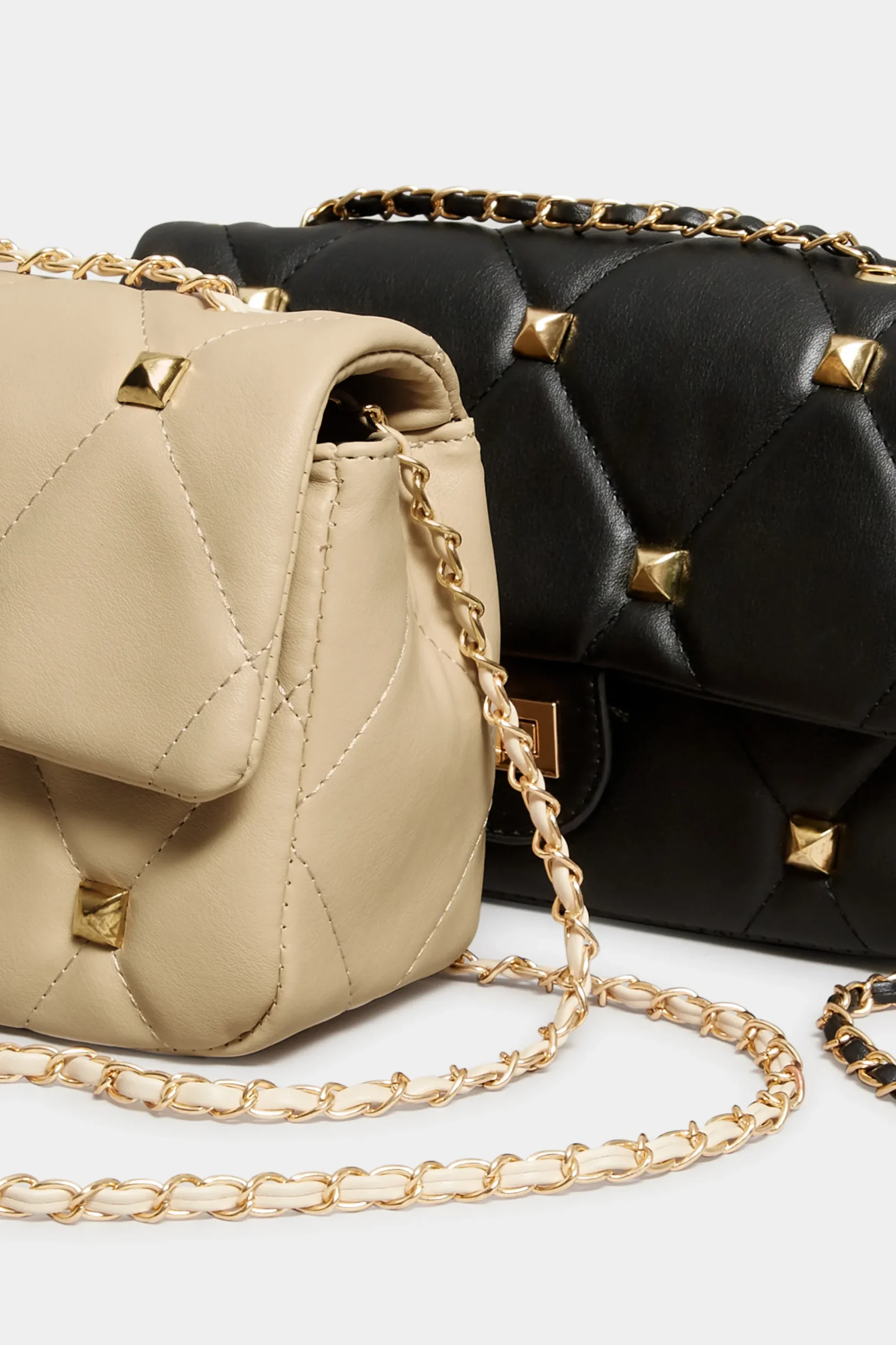 M&Co Yours Yours Cream Studded Quilted Chain Bag>Women Bags