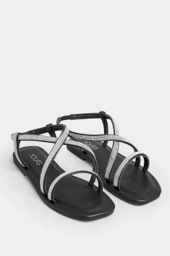 M&Co Yours Yours Curve Black Diamante Strap Sandals In Wide E Fit & Extra Wide Eee Fit>Women Sandals