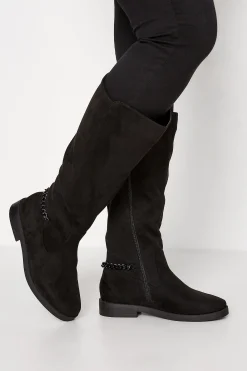 M&Co Yours Yours Curve Black Suede Knee High Chain Detail Boots In Wide E Fit & Extra Wide Eee Fit>Women Boots