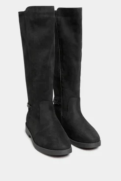 M&Co Yours Yours Curve Black Suede Knee High Chain Detail Boots In Wide E Fit & Extra Wide Eee Fit>Women Boots