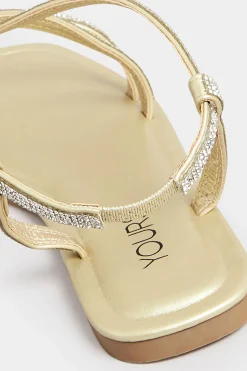 M&Co Yours Yours Curve Gold Diamante Strap Sandals In Wide E Fit & Extra Wide Eee Fit><noscript><img width=