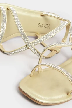 M&Co Yours Yours Curve Gold Diamante Strap Sandals In Wide E Fit & Extra Wide Eee Fit><noscript><img width=