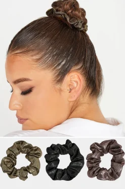 M&Co Yours Yours Gold 3 Pack Shimmer Scrunchie Set>Women Hair Accessories
