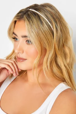 M&Co Yours Yours Gold & White Pearl Thin Headband>Women Hair Accessories