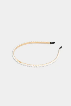 M&Co Yours Yours Gold & White Pearl Thin Headband><noscript><img width=
