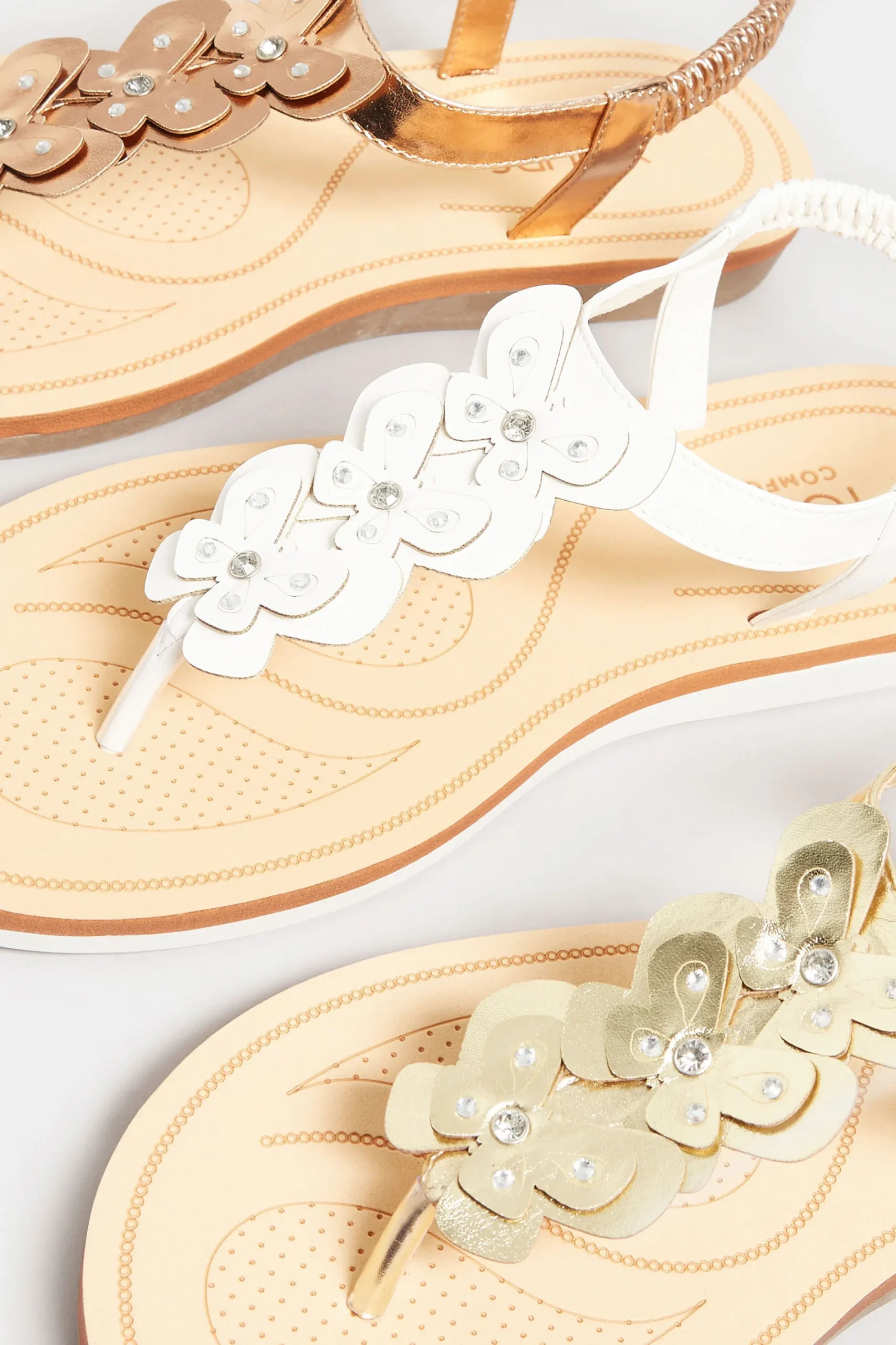 M&Co Yours Yours Gold Diamante Butterfly Sandals In Extra Wide Eee Fit>Women Flat Shoes
