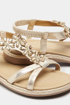 M&Co Yours Yours Gold Glitter Floral Diamante Studded Sandals In Wide E Fit & Extra Wide Eee Fit><noscript><img width=