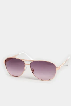 M&Co Yours Yours Gold Tone & White Aviator Sunglasses>Women Sunglasses
