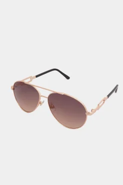 M&Co Yours Yours Gold Tone Rectangle Arm Aviator Sunglasses>Women Sunglasses