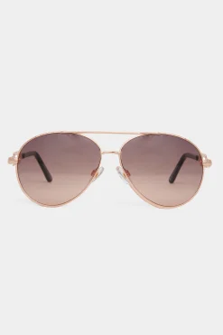 M&Co Yours Yours Gold Tone Rectangle Arm Aviator Sunglasses>Women Sunglasses