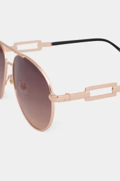 M&Co Yours Yours Gold Tone Rectangle Arm Aviator Sunglasses><noscript><img width=