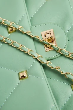 M&Co Yours Yours Green Studded Quilted Chain Bag><noscript><img width=