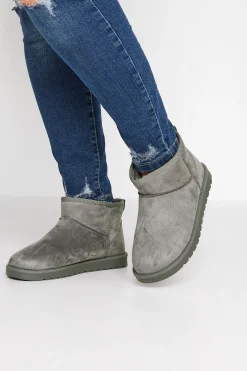 M&Co Yours Yours Grey Faux Suede Faux Fur Lined Ankle Boots In Wide E Fit & Extra Wide Eee Fit>Women Boots