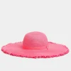 M&Co Yours Yours Hot Pink Frayed Edge Straw Hat>Women Hats