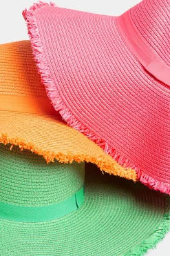 M&Co Yours Yours Hot Pink Frayed Edge Straw Hat><noscript><img width=