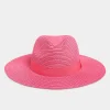 M&Co Yours Yours Hot Pink Straw Fedora Hat>Women Hats