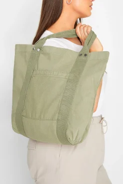 M&Co Yours Yours Khaki Green Canvas Tote Bag>Women Bags