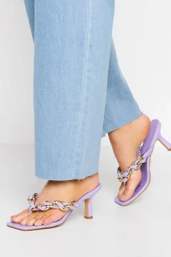 M&Co Yours Yours Lilac Purple Square Toe Post Chain Mules In Standard Fit>Women Mules & Sliders