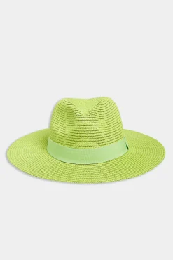 M&Co Yours Yours Lime Green Straw Fedora Hat>Women Hats