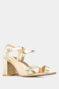 M&Co Yours Yours Limited Collection Gold Block Heeled Sandal In Wide E Fit & Extra Wide Eee Fit>Women Heels