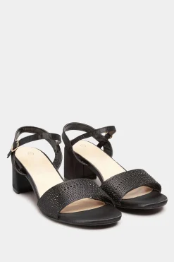 M&Co Yours Yours Limited Collection Black Satin Embellished Block Heel Sandals In Wide E Fit>Women Heels