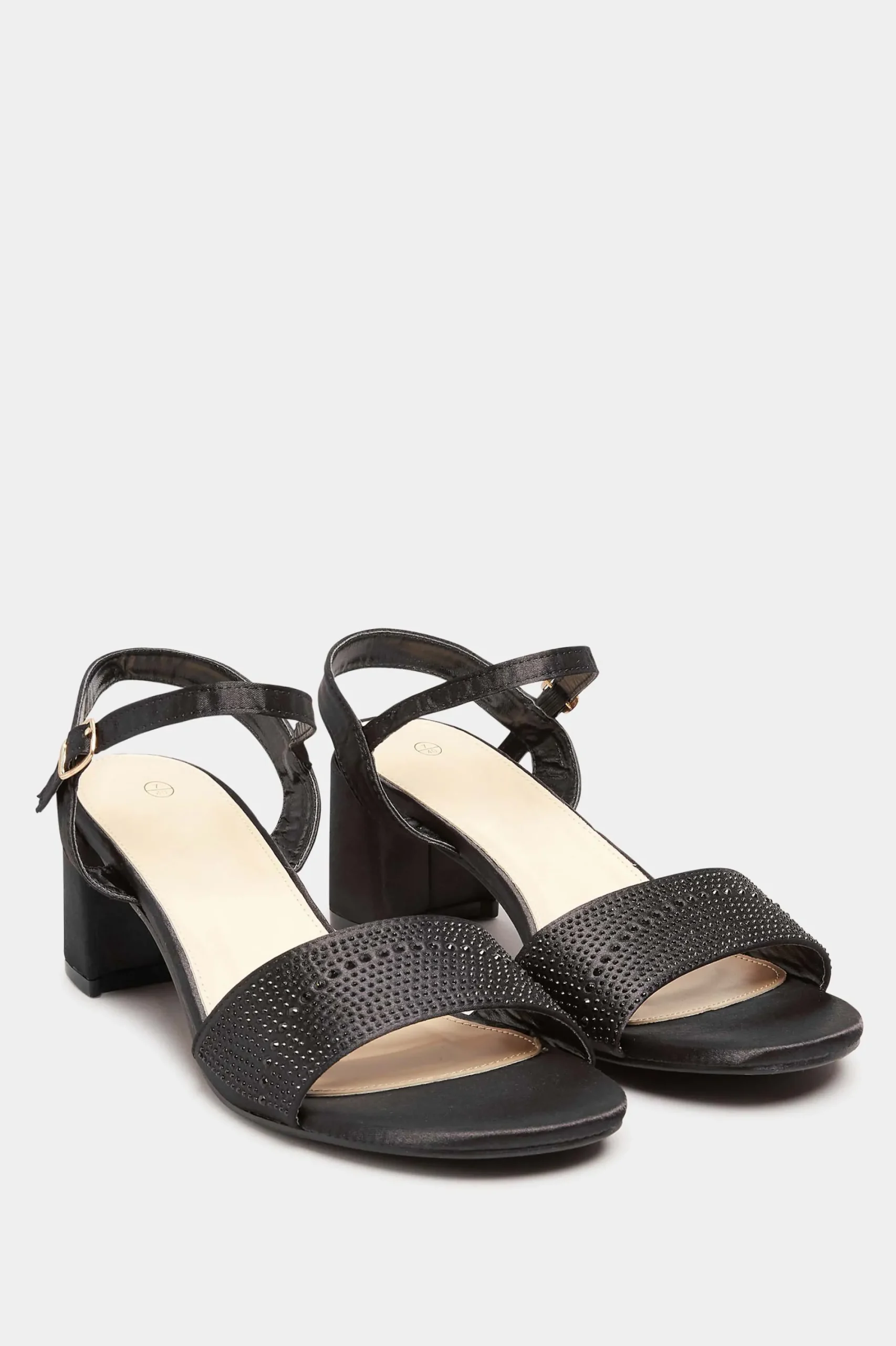 M&Co Yours Yours Limited Collection Black Satin Embellished Block Heel Sandals In Wide E Fit>Women Heels