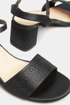 M&Co Yours Yours Limited Collection Black Satin Embellished Block Heel Sandals In Wide E Fit><noscript><img width=