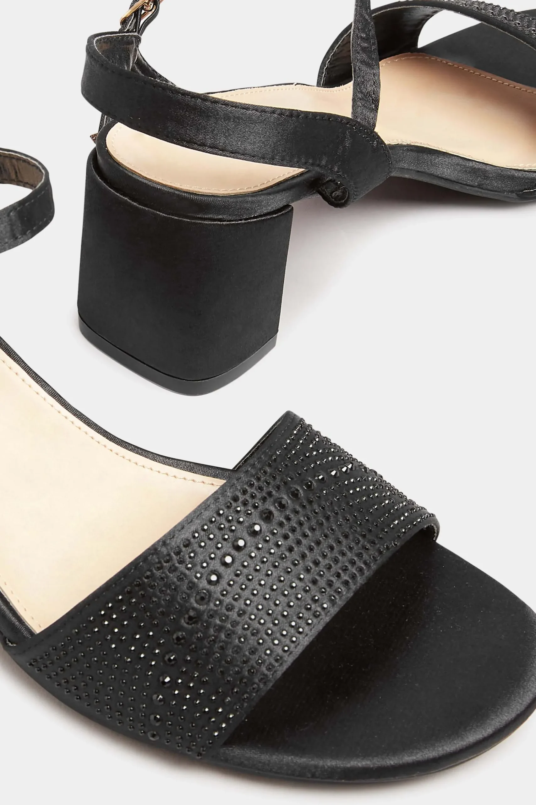 M&Co Yours Yours Limited Collection Black Satin Embellished Block Heel Sandals In Wide E Fit>Women Heels