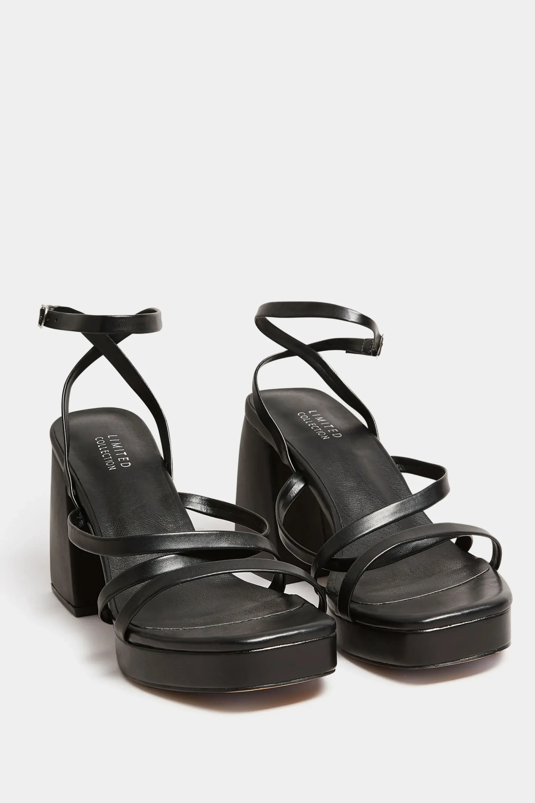 M&Co Yours Yours Limited Collection Black Strappy Faux Leather Platform Block Heel Sandals In Wide E Fit & Extra Wide Eee Fit>Women Heels