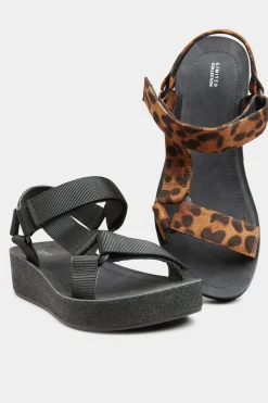 M&Co Yours Yours Limited Collection Black Leopard Print Sporty Platform Sandals In Extra Wide Eee Fit><noscript><img width=