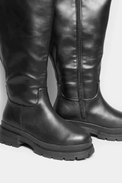 M&Co Yours Yours Limited Collection Black Faux Leather Pull On Knee High Boots In Extra Wide Eee Fit><noscript><img width=